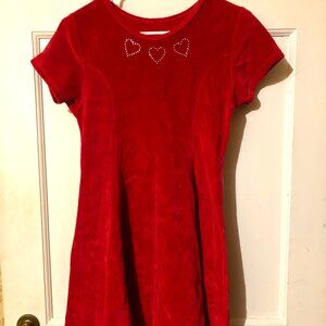 JENNI/JENNIFER MOORE Girls' SSL Red Velour Rhinestone HEARTS Dress ~ Sz 16